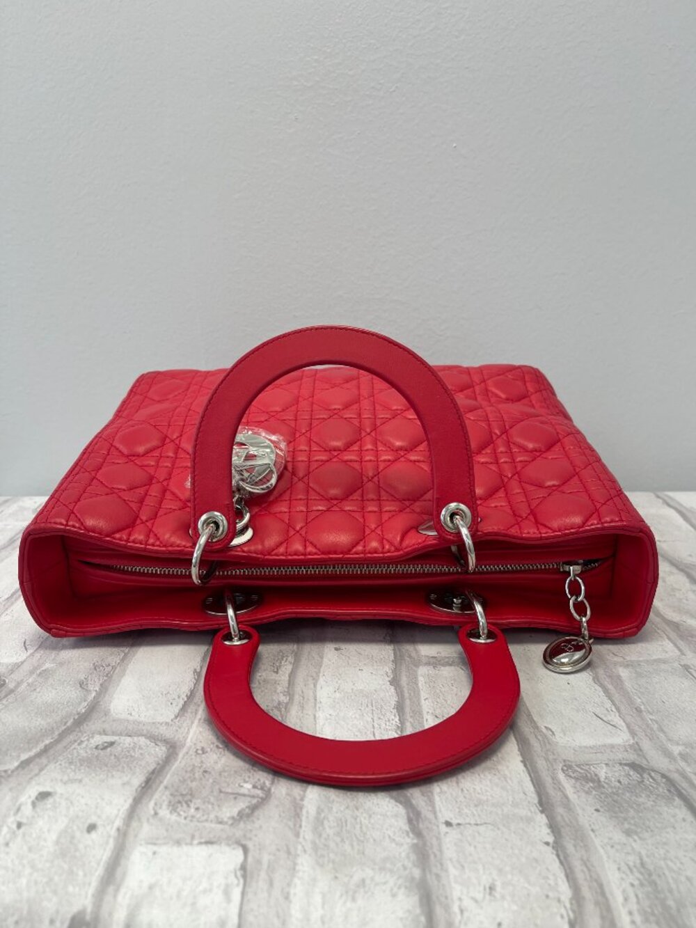 Dior Lady Dior in Red Lambskin - Large - Preowned - Picture 12 of 16